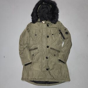 Michael Kors Olive Puffer Coat with Black Faux Fur